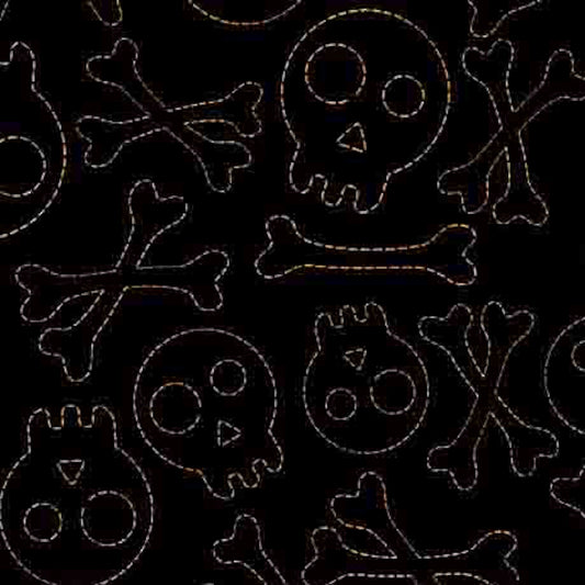 Creepin' It Real- Black Stitched Skulls: Sold by the 1/2 yard.