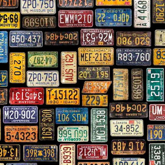Heavy Metal- Black License Plates: Sold by the 1/2 yard.