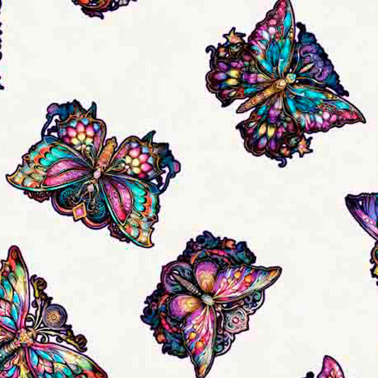 Night Flight- Beige Butterfly Toss: Sold by the 1/2 yard