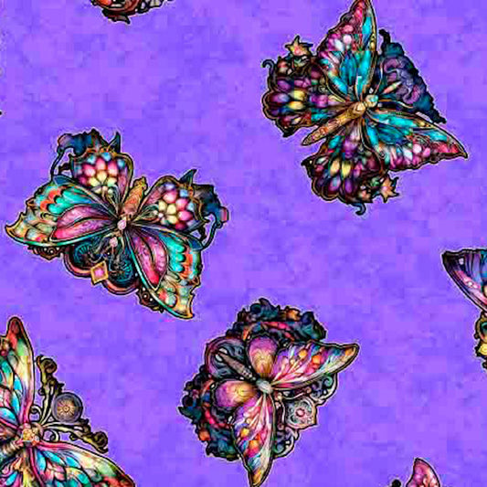 Night Flight- Purple Butterfly Toss: Sold by the 1/2 yard