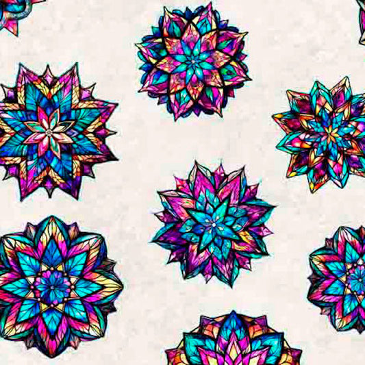 Night Flight- Oatmeal Stained Glass Medallions: Sold by the 1/2 yard