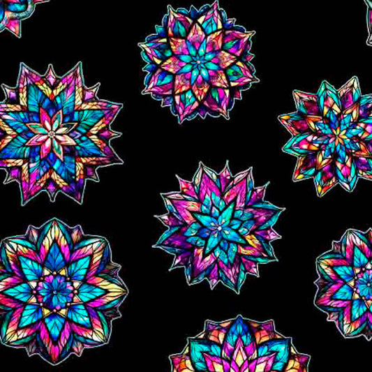 Night Flight- Black Stained Glass Medallions: Sold by the 1/2 yard