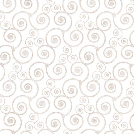Night Flight- White Scroll: Sold by the 1/2 yard
