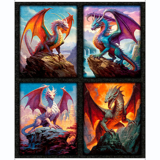 Dragon's Song- Multi Dragon Patch Panel 36": Sold by the panel.
