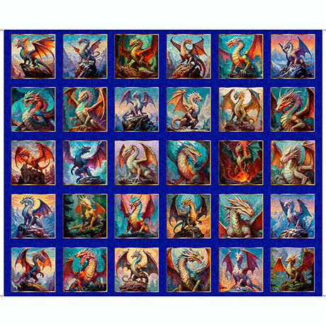 Dragon's Song- Royal Dragon Blocks Panel 36": Sold by the panel.