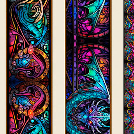 Dragon's Song- Multi Dragon Border Stripe: Sold by the 1/2 yard.