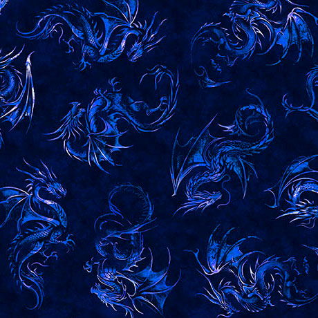 Dragon's Song- Royal Dragon Linocut: Sold by the 1/2 yard.
