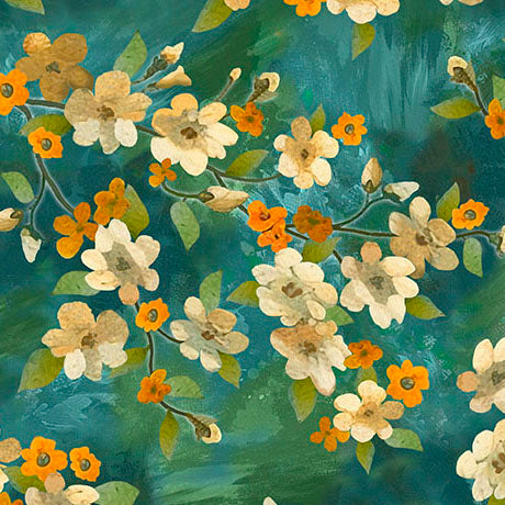 Light of the World- Jade Dogwood Floral: Sold by the 1/2 yard.