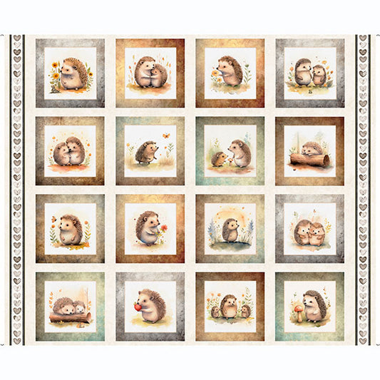 Hedgehugs- Cream Hedgehog Picture Patches 36" Panel: Sold by the Panel.