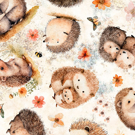 Hedgehugs- Cream Hedgehog Toss: Sold by the 1/2 yard.
