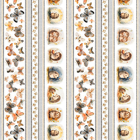 Hedgehugs- Multi Hedgehog Border Stripe: Sold by the 1/2 yard.
