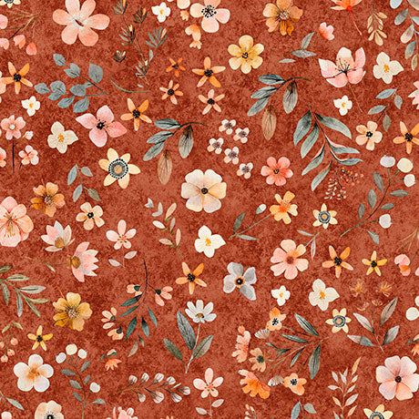 Hedgehugs- Paprika Floral Toss: Sold by the 1/2 yard.