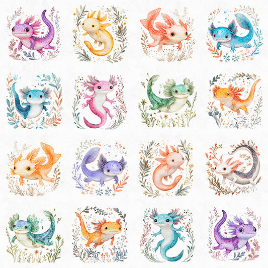 QT Cuties 2- White Axolotl Vignettes: Sold by the 1/2 yard
