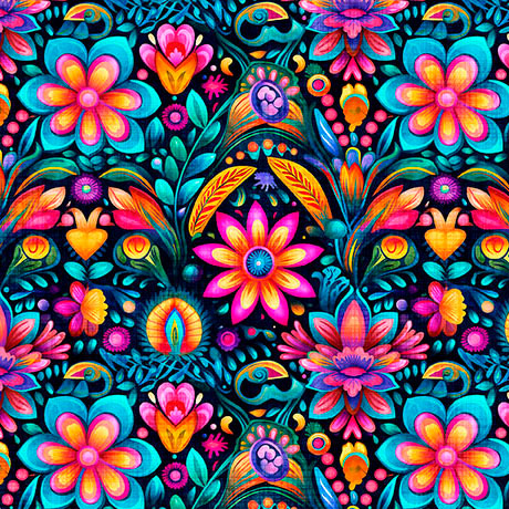 Jubilee- Multi Flower Geo: Sold by the 1/2 yard