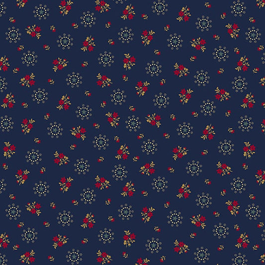 Friday Harbor- Navy Wreaths: Sold by the 1/2 Yard