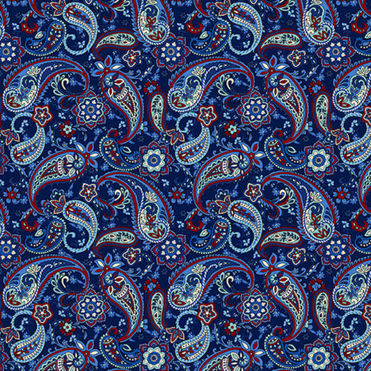 Liberty Hill- Navy Paisley: Sold by the 1/2 Yard