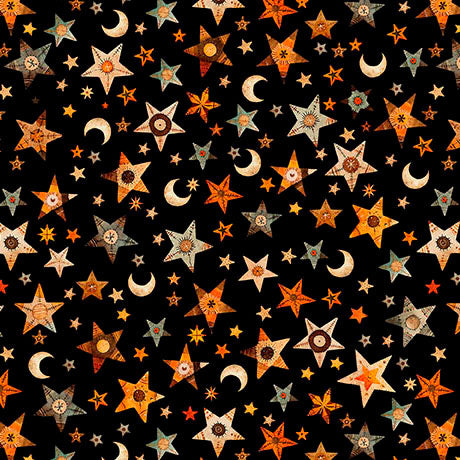 A Haunting We Will Go- Black Stars & Moons: Sold by the 1/2 yard