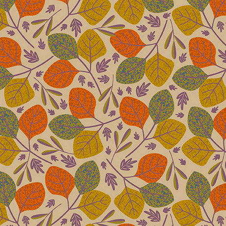 Feelin' Fallish- Tan Leaves & Vine: Sold by the 1/2 yard