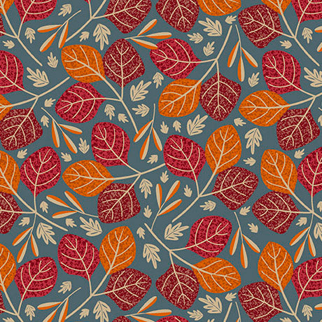 Feelin' Fallish- Blue Leaves & Vine: Sold by the 1/2 yard