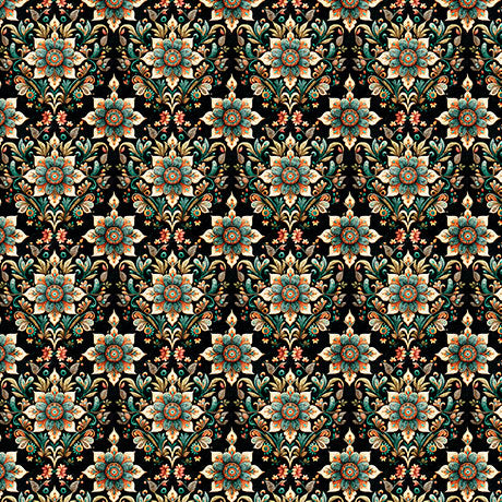 Book Club- Black Flower Geo: Sold by the 1/2 yard