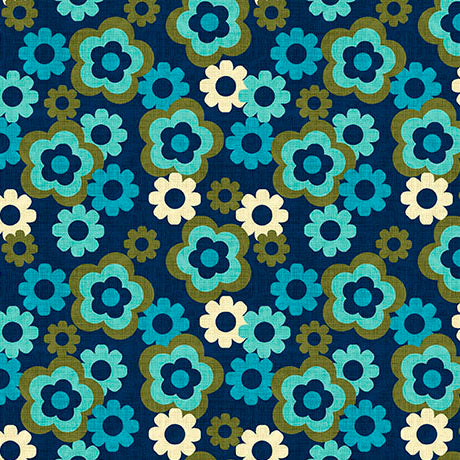 Patchouli Prints- Navy Retro Flowers: Sold by the 1/2 yard
