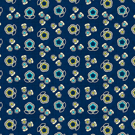 Patchouli Prints- Navy Flower Toss: Sold by the 1/2 yard