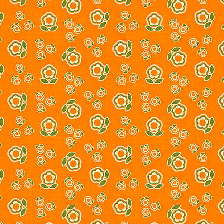 Patchouli Prints- Orange Flower Toss: Sold by the 1/2 yard