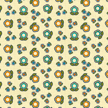 Patchouli Prints- Pale Yellow Flower Toss: Sold by the 1/2 yard