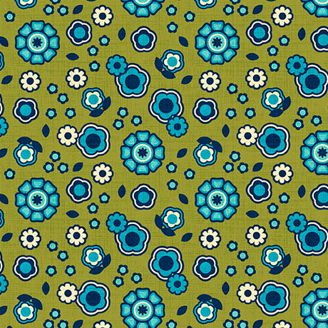 Patchouli Prints- Avocado Flowers Clusters: Sold by the 1/2 yard