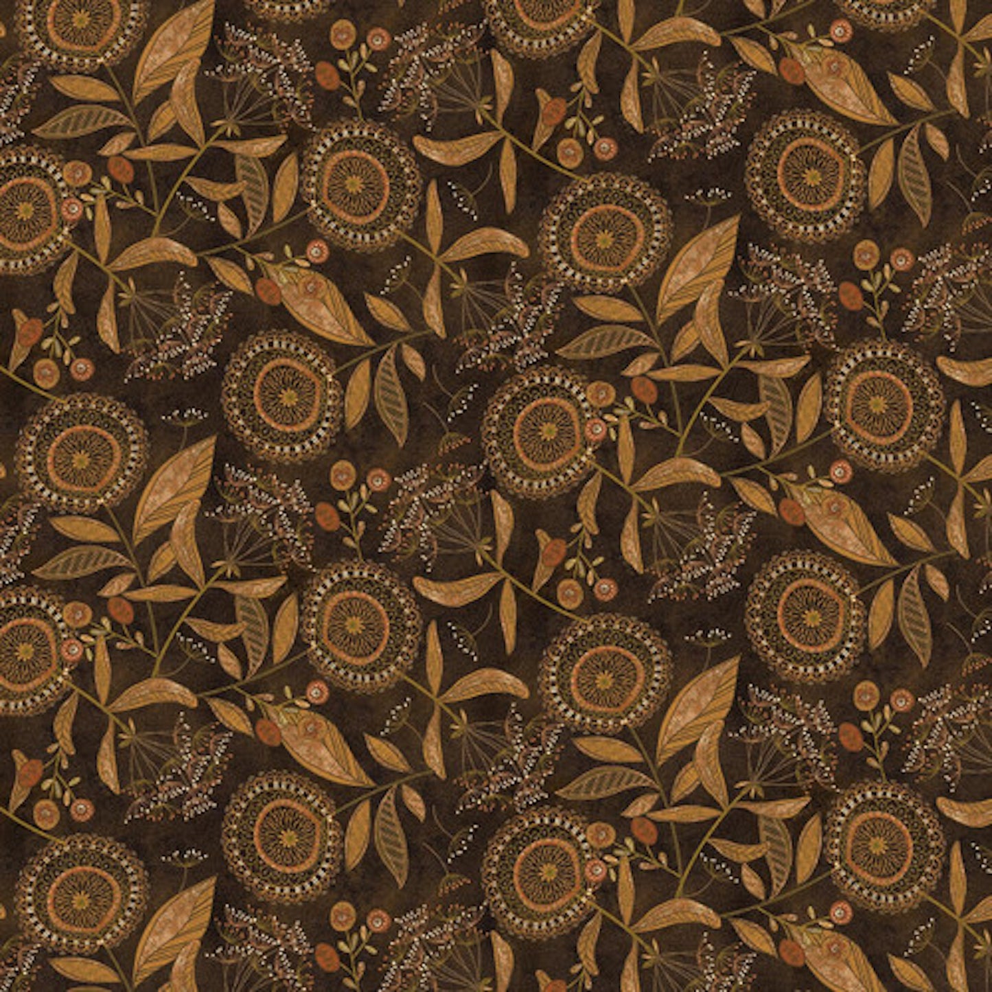 Oak and Maple- Tobacco Large Floral: Sold by the 1/2 Yard