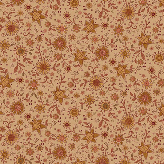 Oak and Maple- Tan Stars and Flowers Toss: Sold by the 1/2 Yard