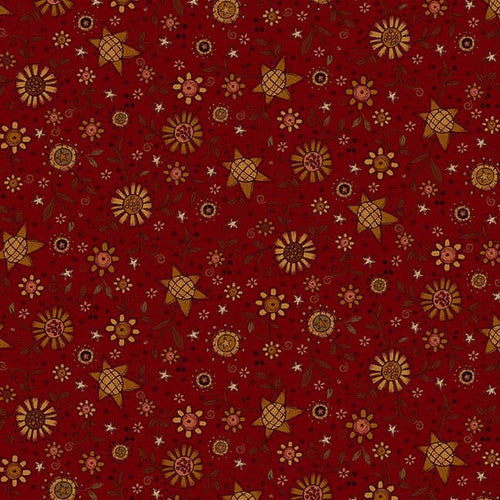 Oak and Maple- Red Stars and Flowers Toss: Sold by the 1/2 Yard