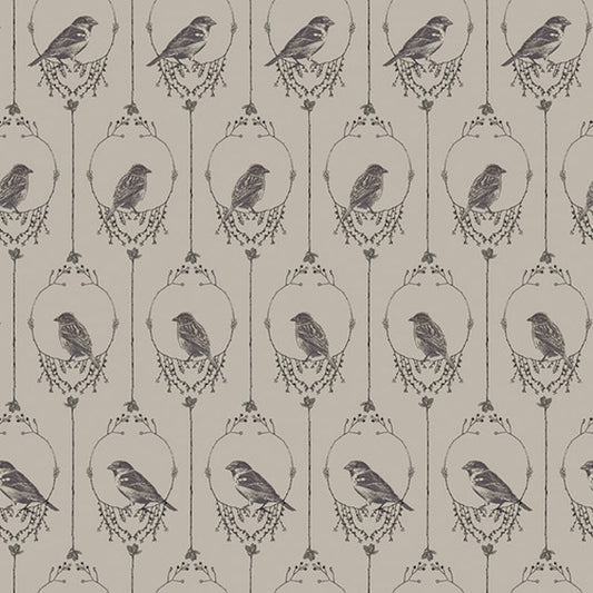 Nature's Whisper- Gray Birds: Sold by the 1/2 yard