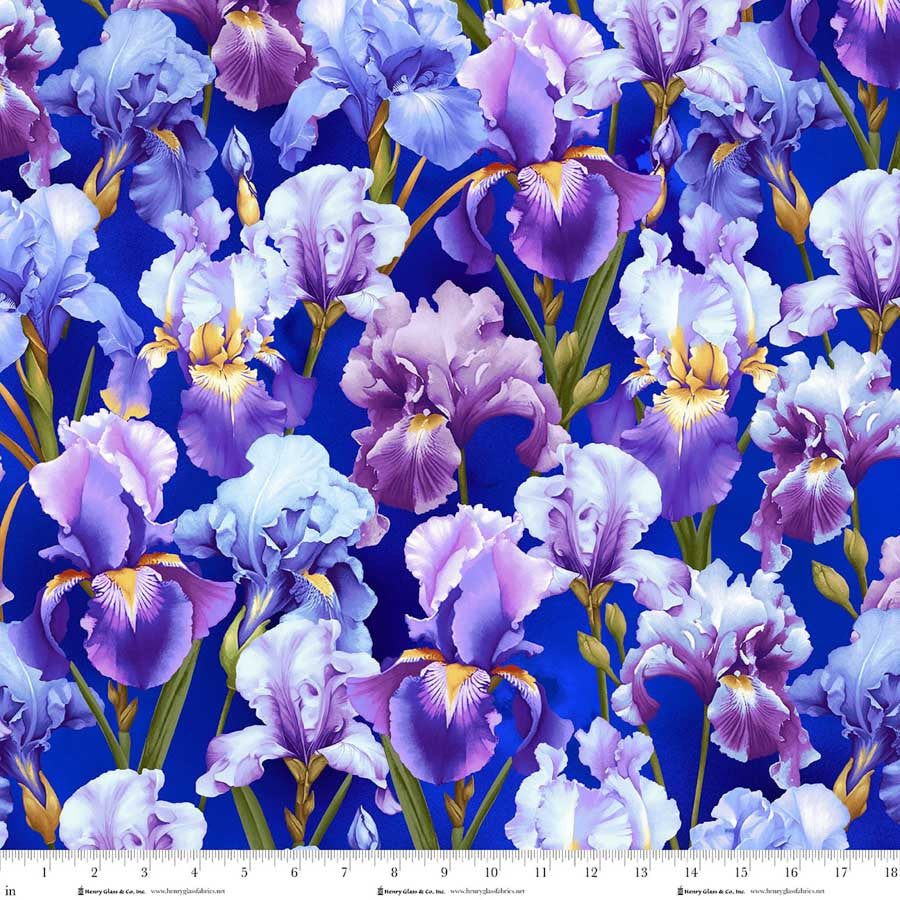Blissful Blooms- Deep Purple Irises Minky: Sold by the 1/2 yard.