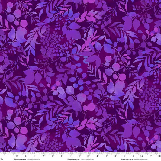 Blissful Blooms- Purple Fern & Foliage: Sold by the 1/2 yard.