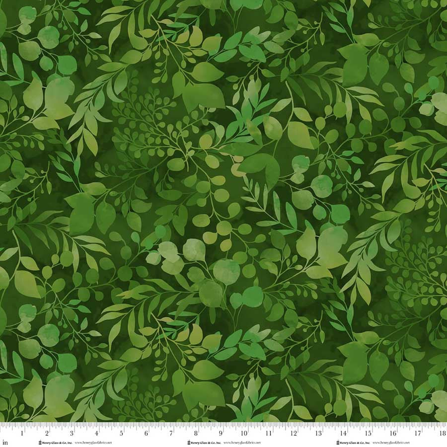 Blissful Blooms- Green Fern & Foliage: Sold by the 1/2 yard