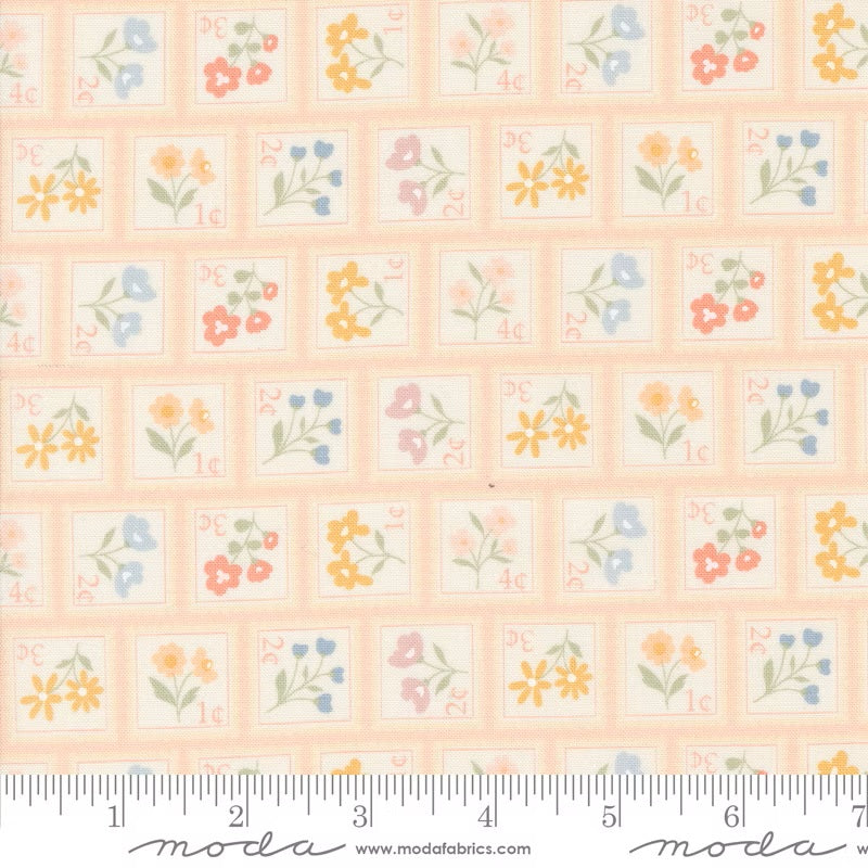 Cottage Charm- Peach Flower Stamps: Sold by the 1/2 yard