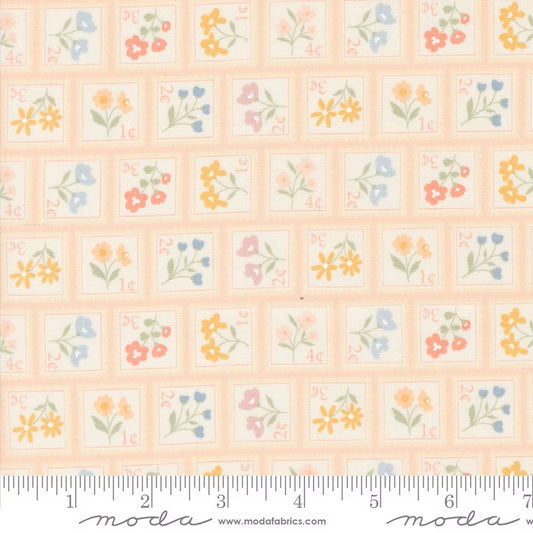 Cottage Charm- Peach Flower Stamps: Sold by the 1/2 yard
