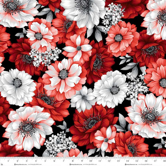 Scarlet's Treasure- Red White Large Floral: Sold by the 1/2 yard.