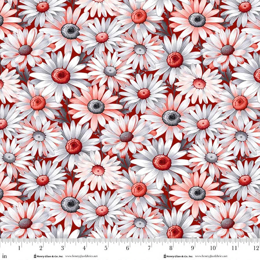 Scarlet's Treasure- Red Daisies: Sold by the 1/2 yard.