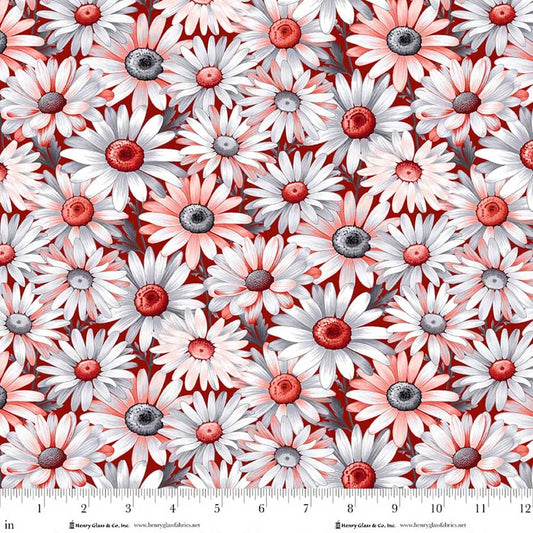Scarlet's Treasure- Red Daisies: Sold by the 1/2 yard.