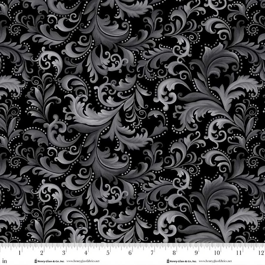 Scarlet's Treasure- Black Scrolls: Sold by the 1/2 yard