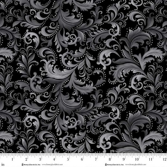 Scarlet's Treasure- Black Scrolls: Sold by the 1/2 yard