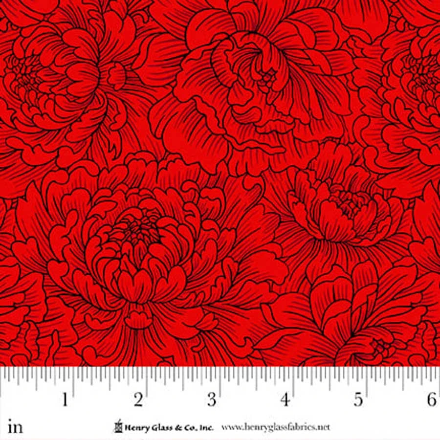 Scarlet's Treasure- Red Peony Monotone: Sold by the 1/2 yard