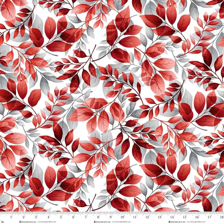 Scarlet's Treasure- White Red Leaves: Sold by the 1/2 yard