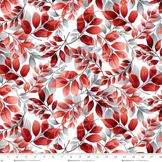 Scarlet's Treasure- White Red Leaves: Sold by the 1/2 yard