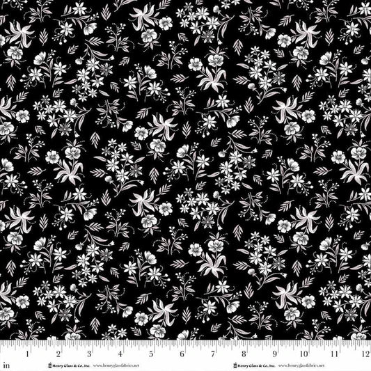 Scarlet's Treasure- Black Nosegays: Sold by the 1/2 yard