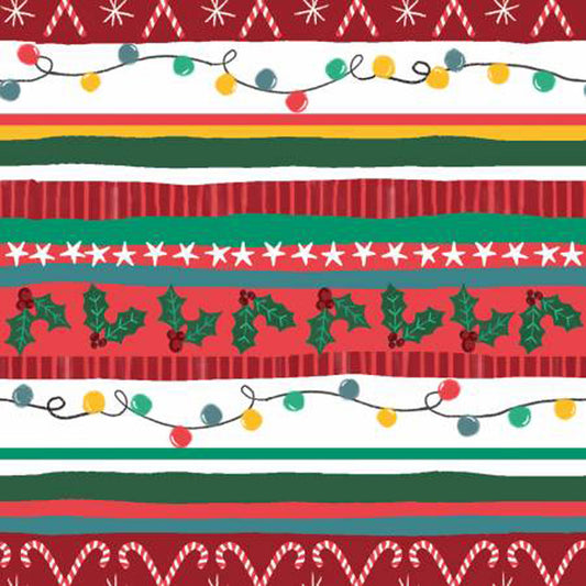 I'll be Gnome for Christmas- Multi Holiday Stripe: Sold by the 1/2 yard