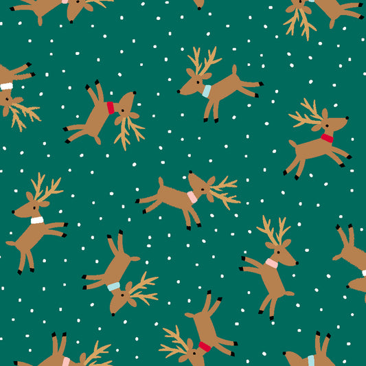 3 Wishes Holiday Specials- Green Reindeer Toss: Sold by the 1/2 yard