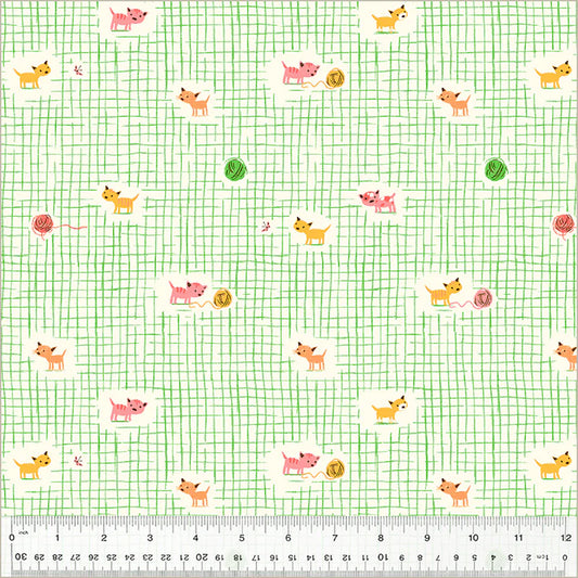 Heather Ross Favorites- Green Kitten Plaid: Sold by the 1/2 yard